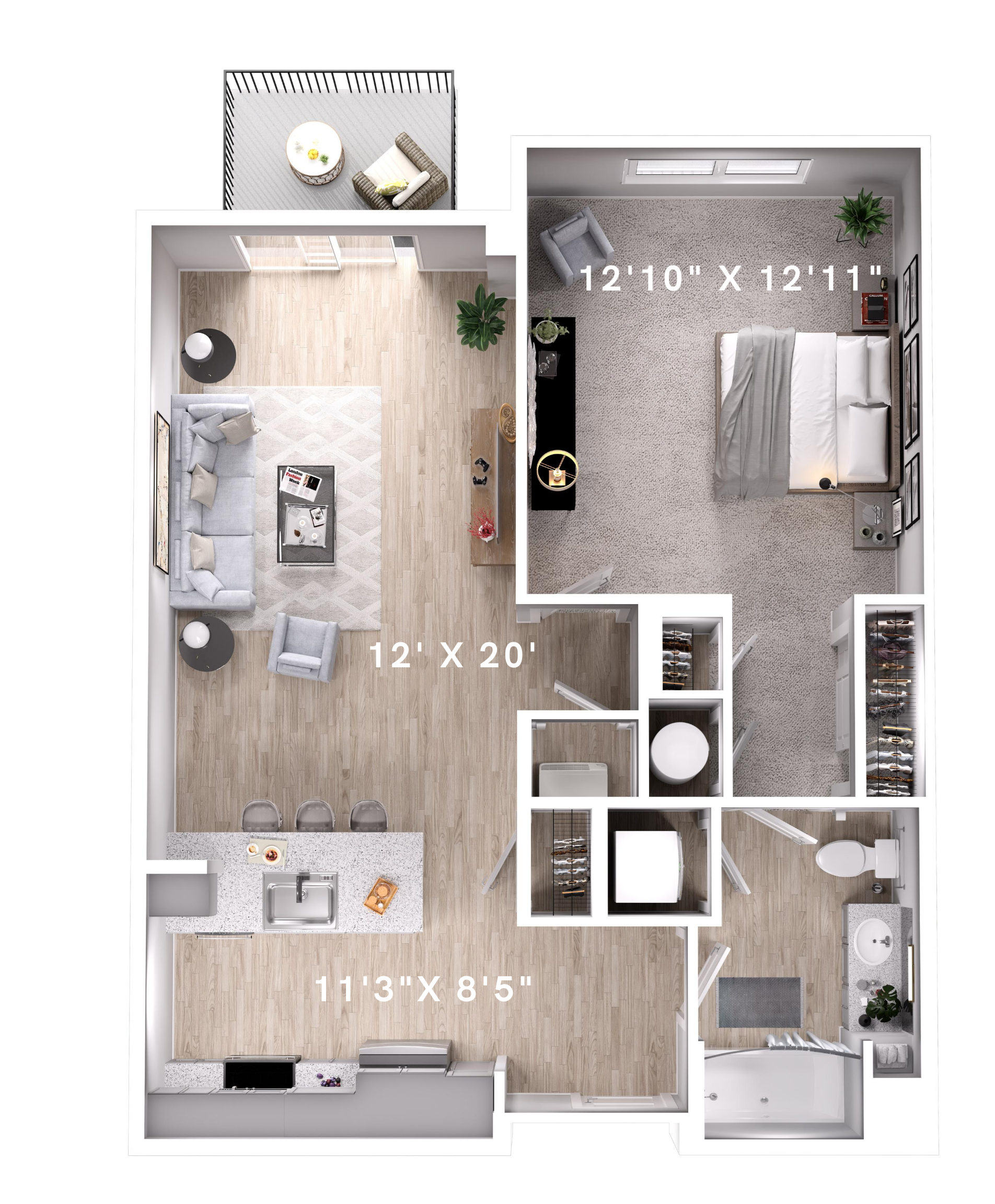 1BR 1BA (770 SF)